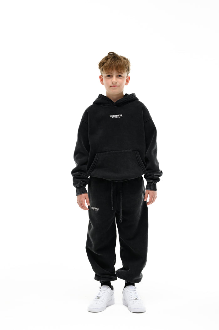 Kids Washed Hoodie Set — Onyx — Chosen by God