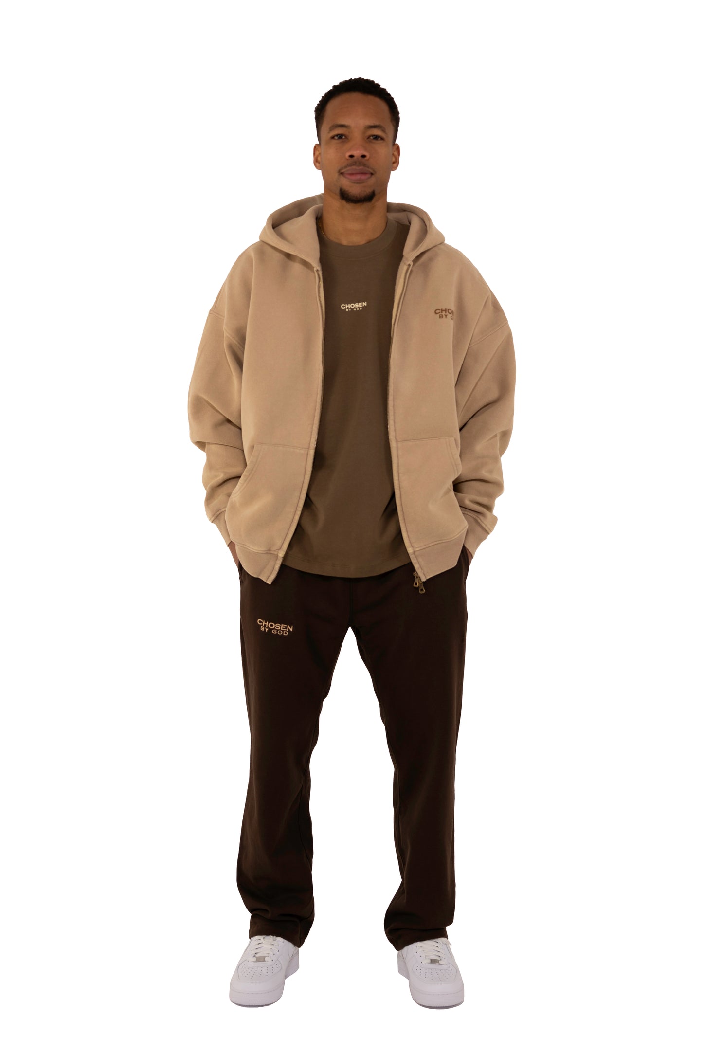 (G) ZIP UP HOODIE WASHED - BEIGE
