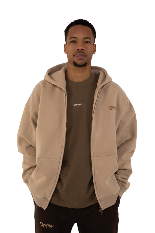 (G)                              ZIP UP HOODIE WASHED - BEIGE