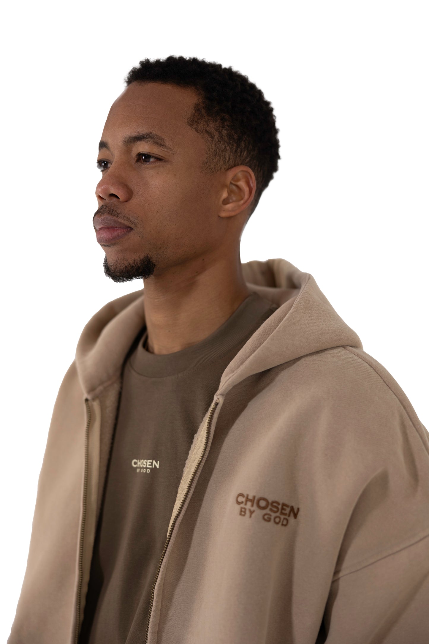 (G) ZIP UP HOODIE WASHED - BEIGE