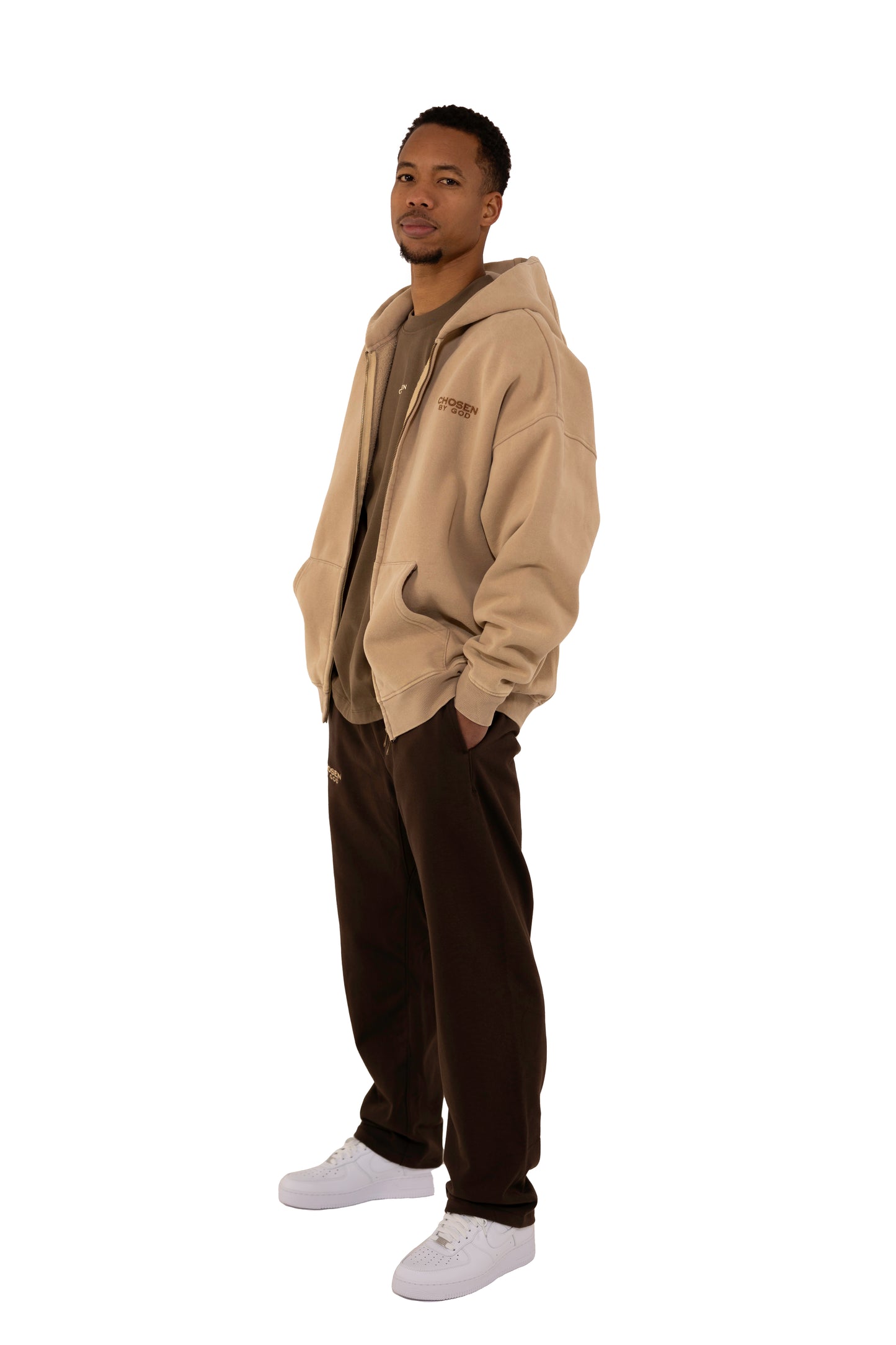 (G) ZIP UP HOODIE WASHED - BEIGE