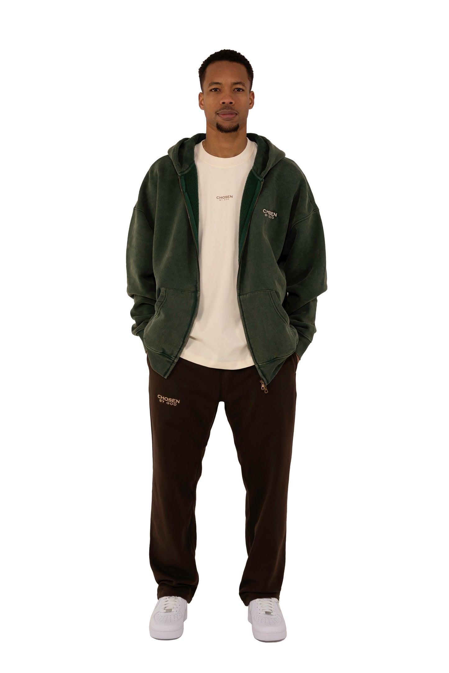 (G) ZIP UP HOODIE WASHED - GREEN
