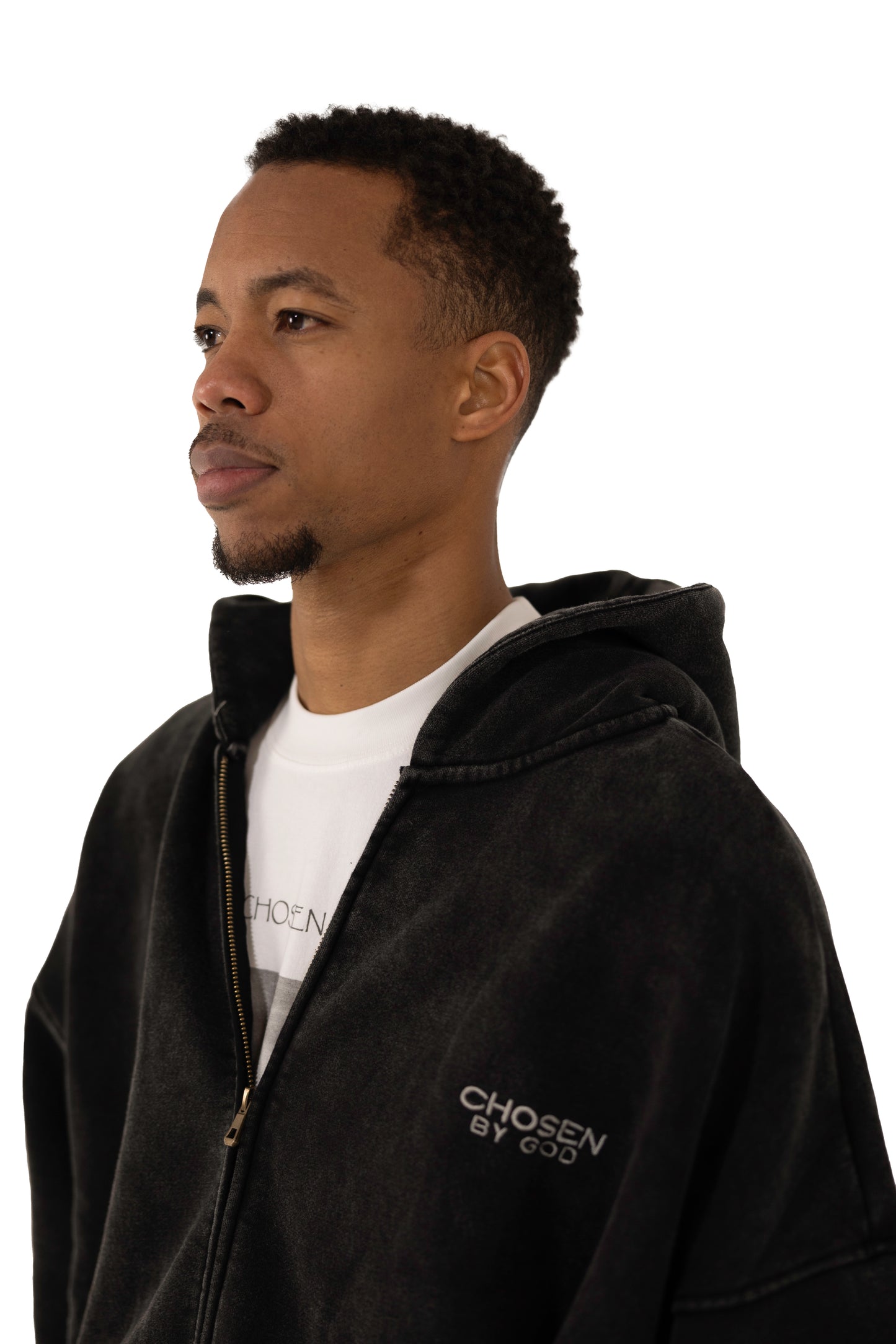 (G) ZIP UP HOODIE WASHED - BLACK