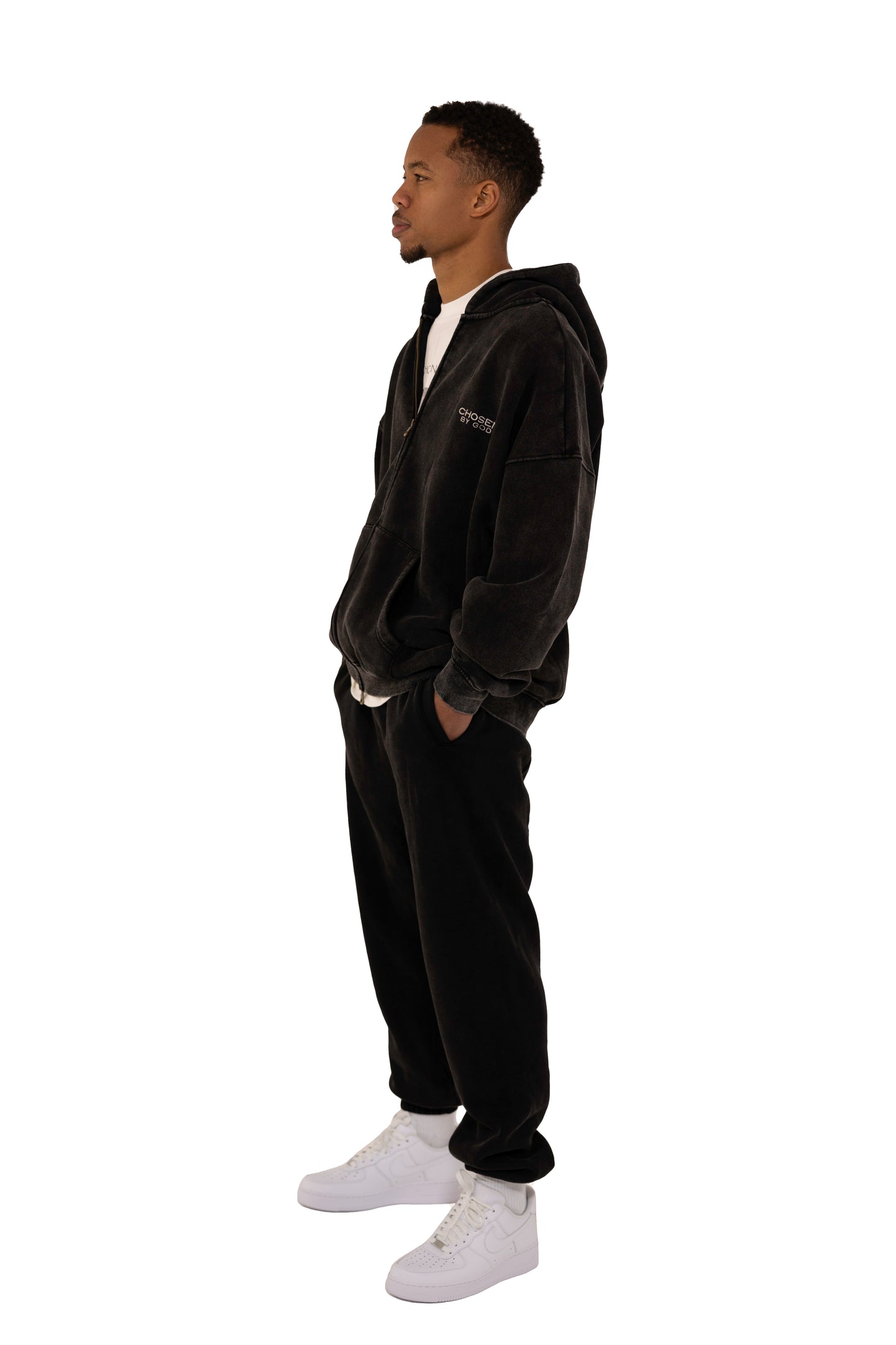 (G) ZIP UP HOODIE WASHED - BLACK