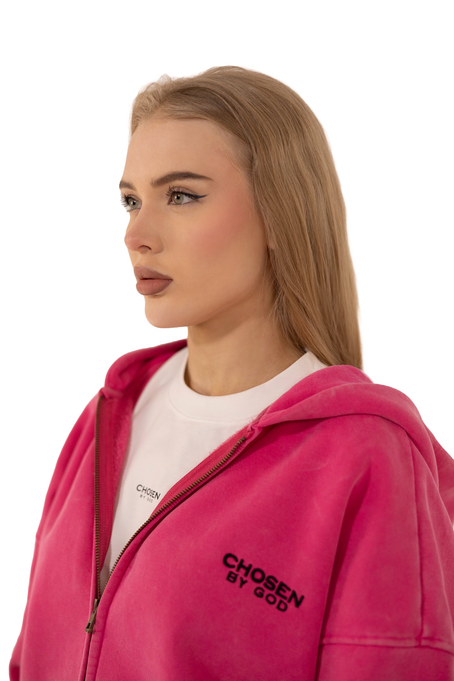 (K) ZIP HOODIE WASHED - HOT PINK