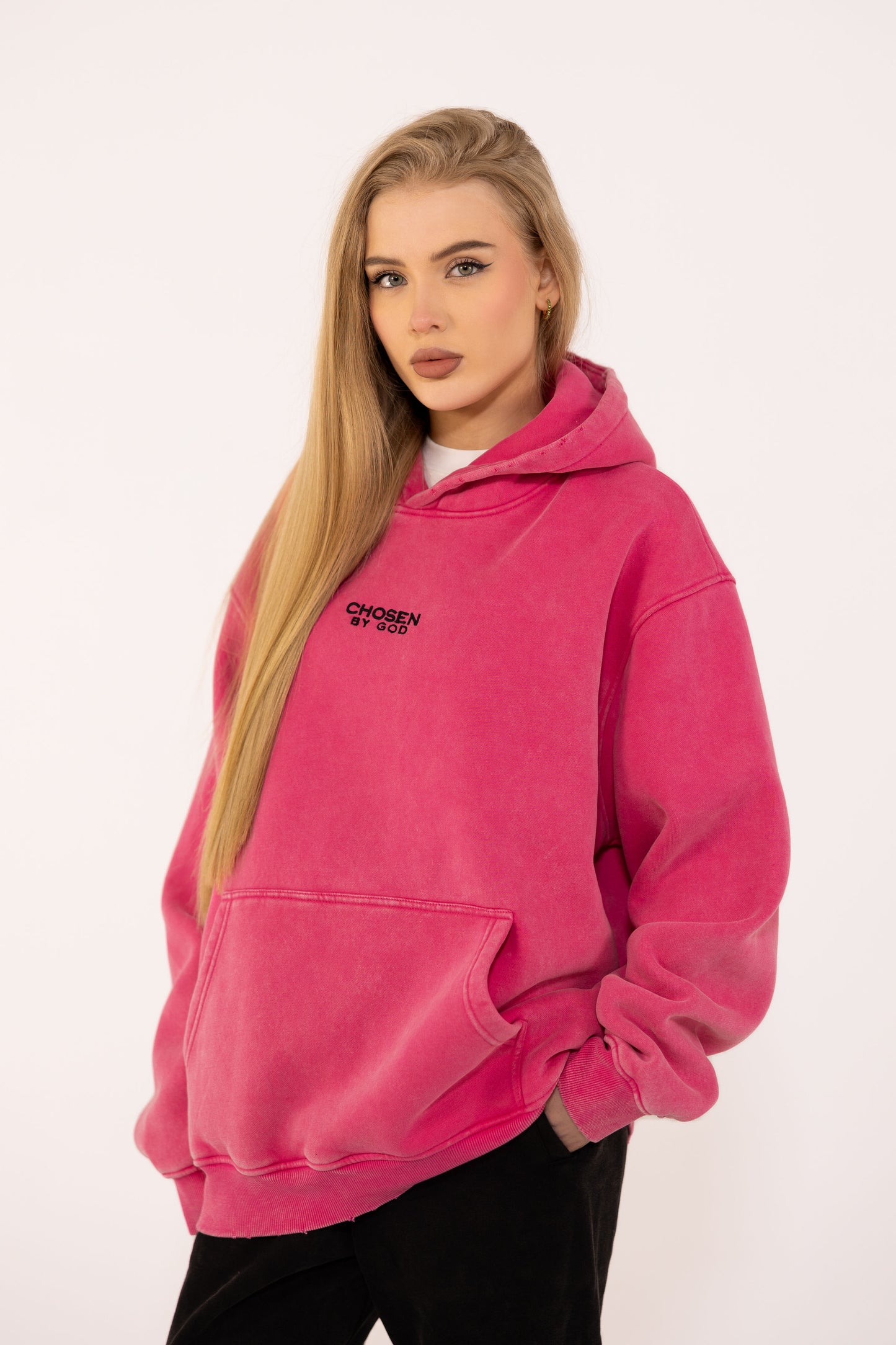 (F) HOODIE WASHED - HOT PINK
