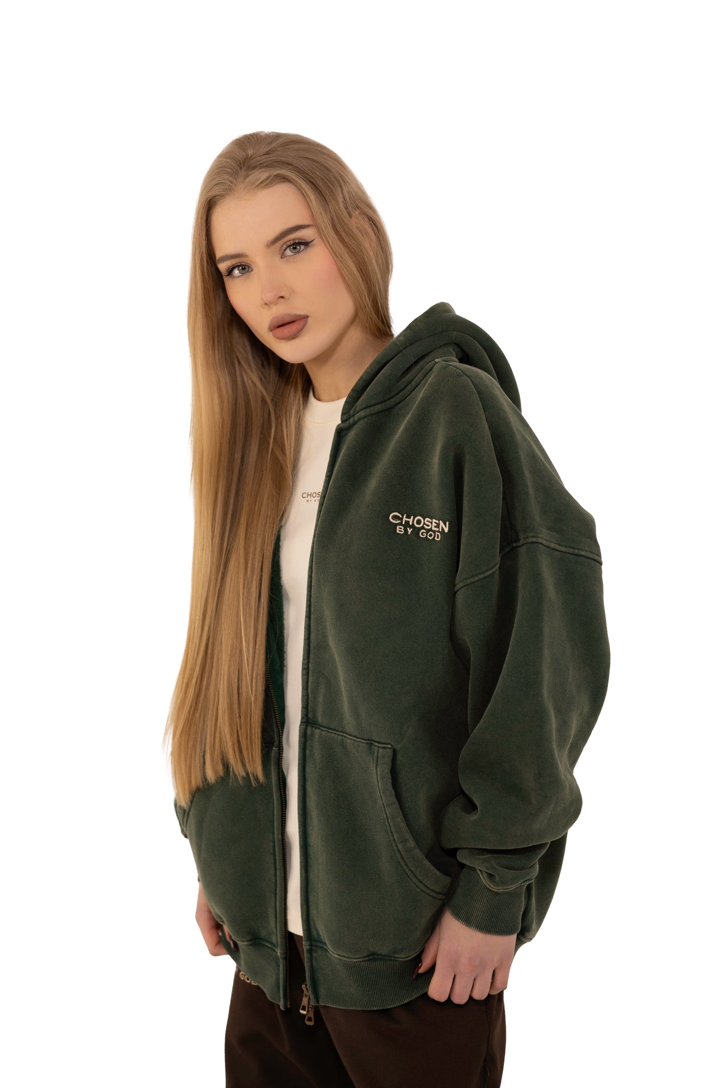 (G) ZIP UP HOODIE WASHED - GREEN