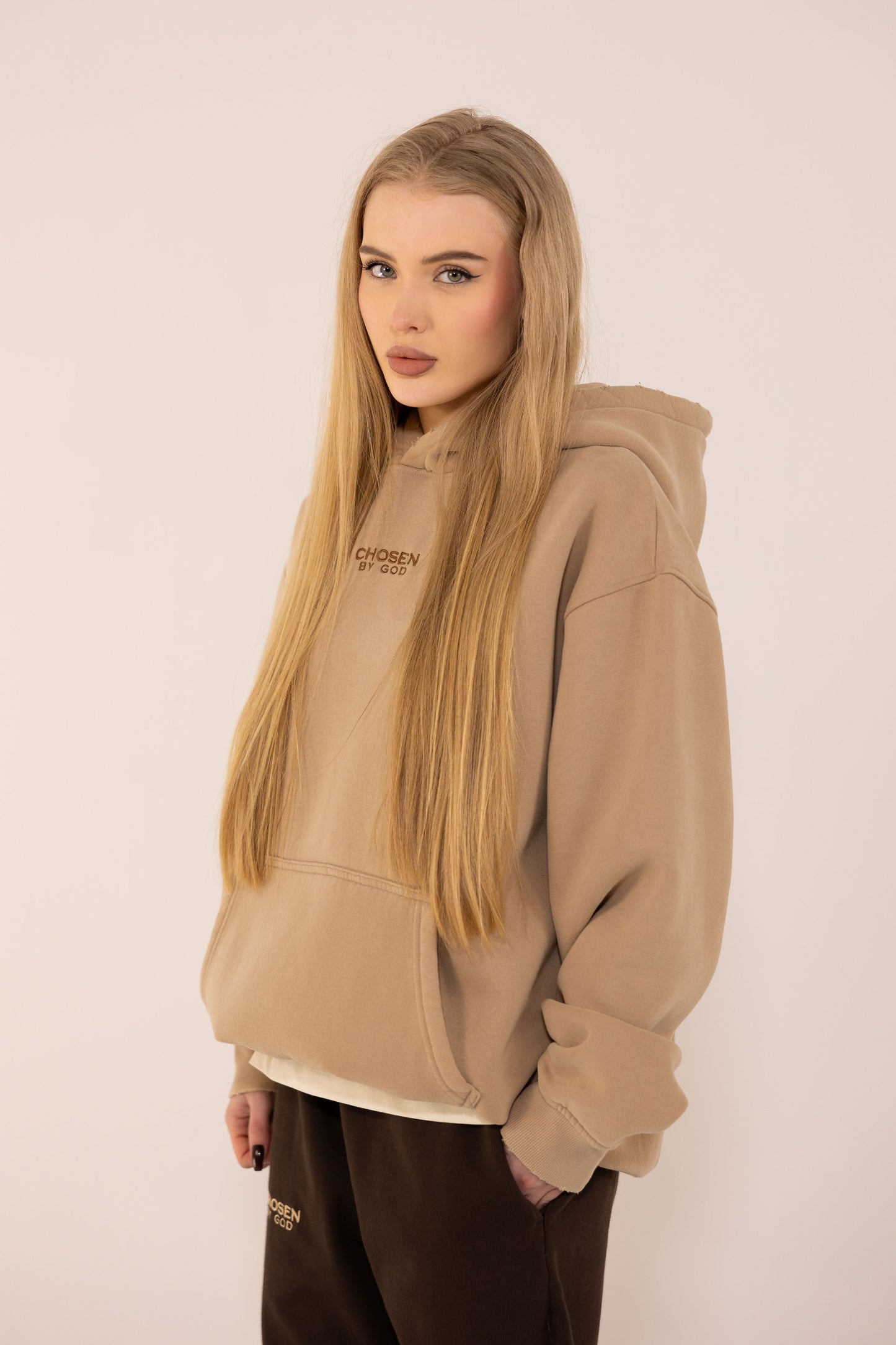 (F) HOODIE WASHED - BEIGE