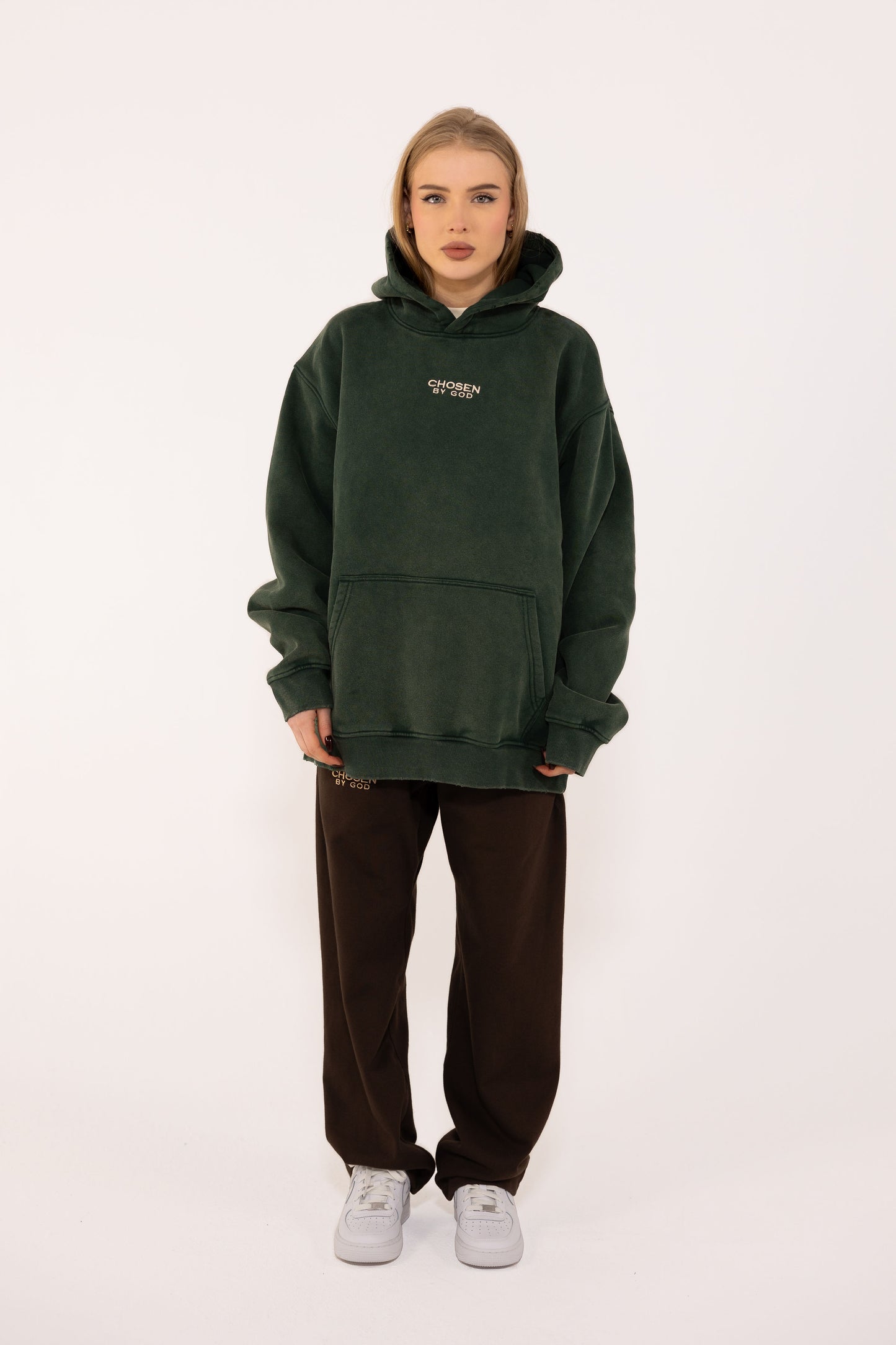 (F) HOODIE WASHED - DARK GREEN