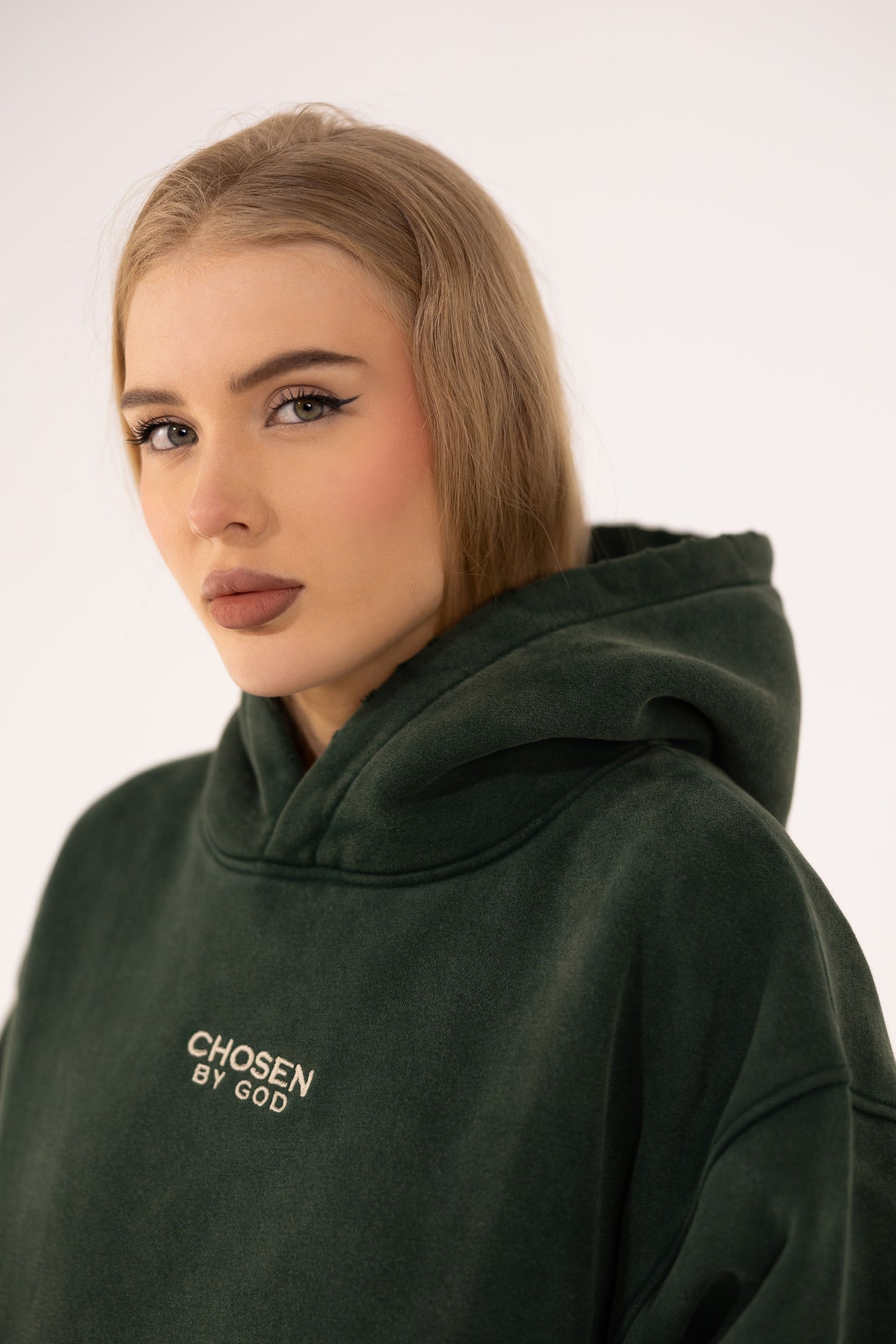 (F) HOODIE WASHED - DARK GREEN