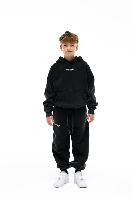 Kids Washed Hoodie Set — Onyx — Chosen by God