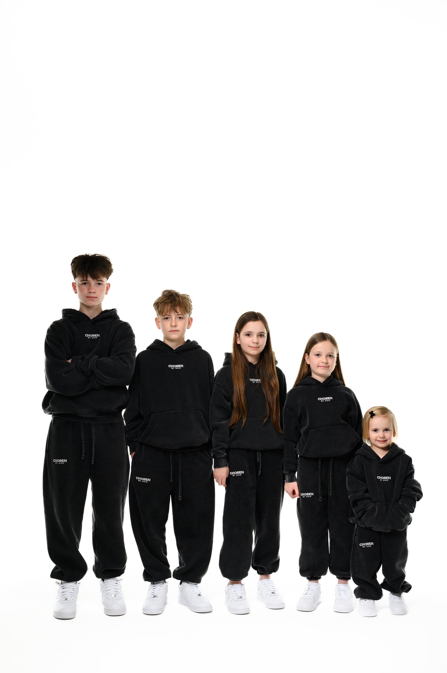 Kids Washed Hoodie Set — Onyx — Chosen by God