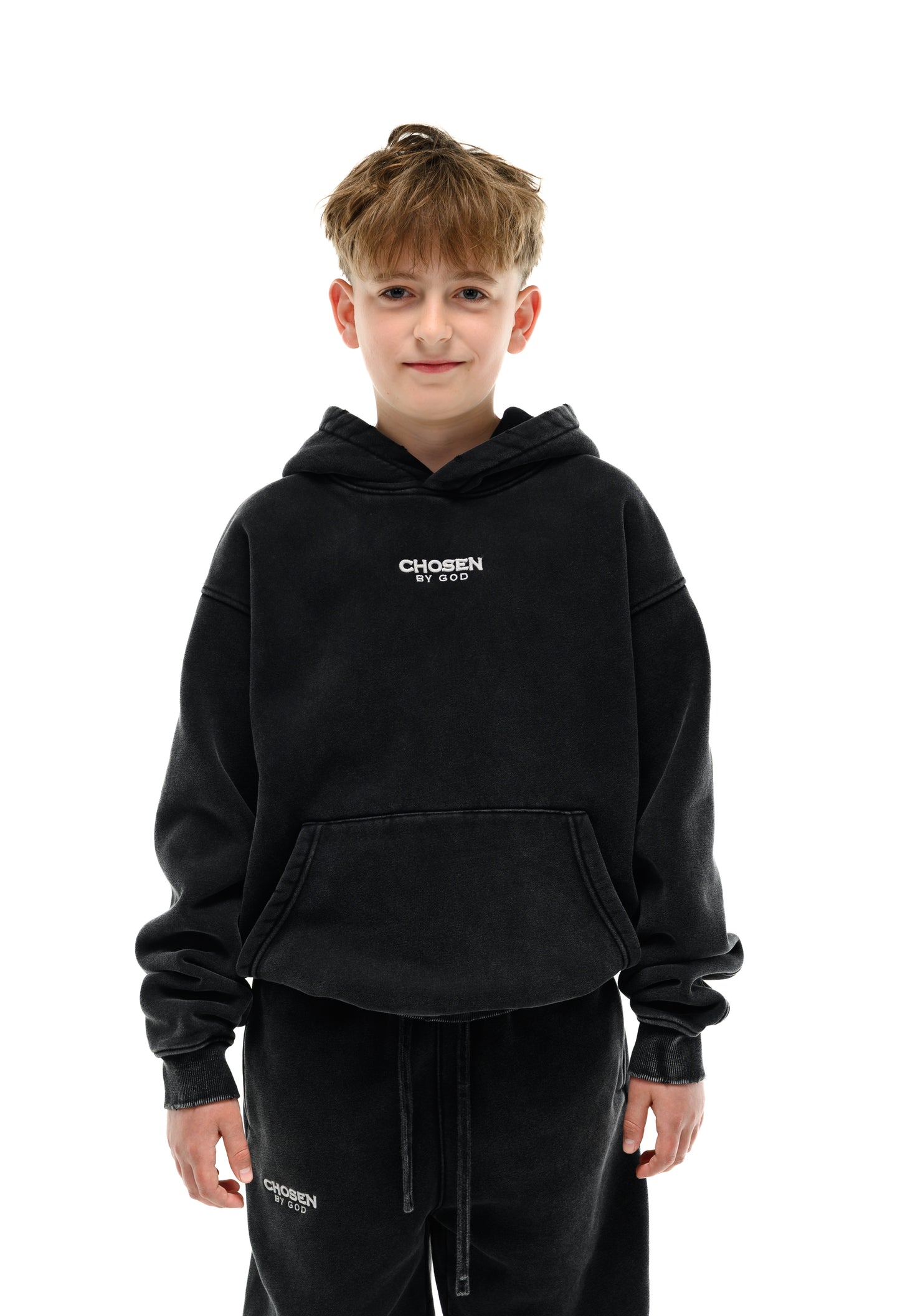 Kids Washed Hoodie Set — Onyx — Chosen by God