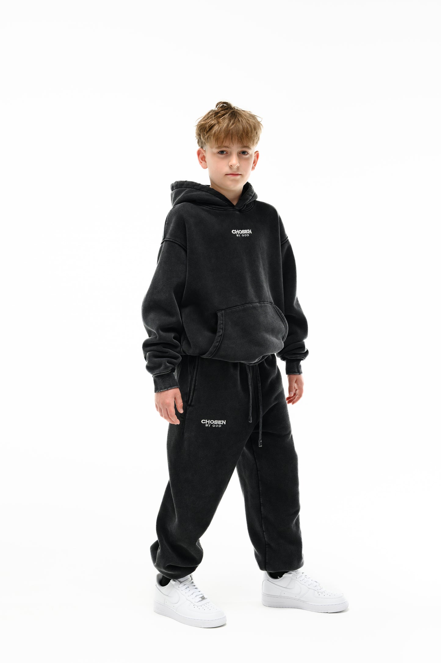 Kids Washed Hoodie Set — Onyx — Chosen by God