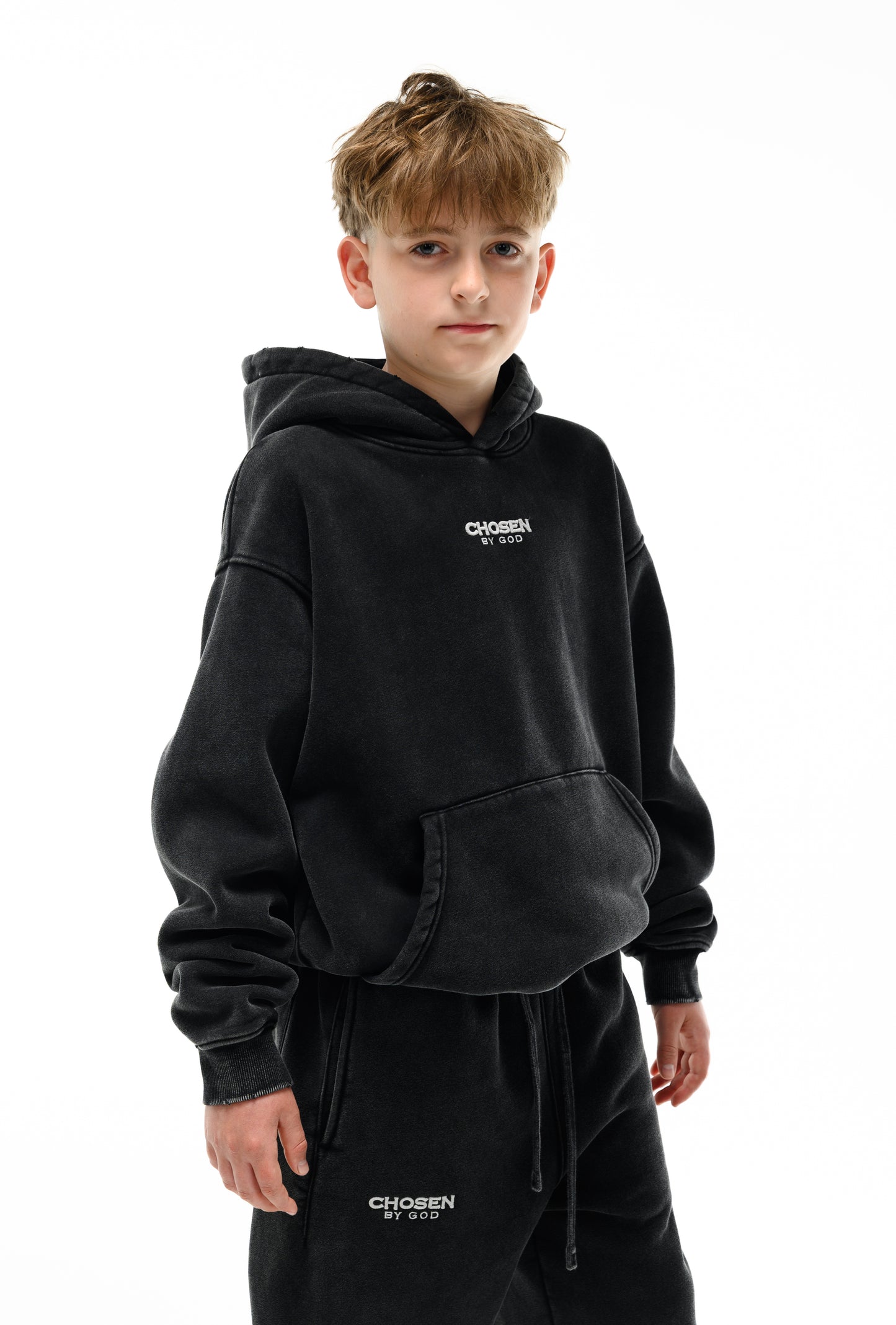 Kids Washed Hoodie Set — Onyx — Chosen by God