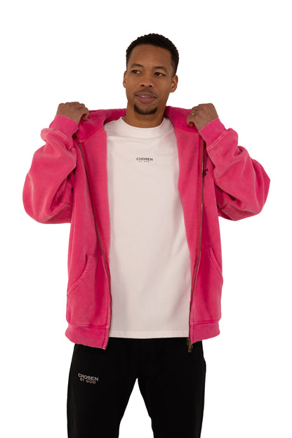 (K)    ZIP  HOODIE WASHED - HOT PINK