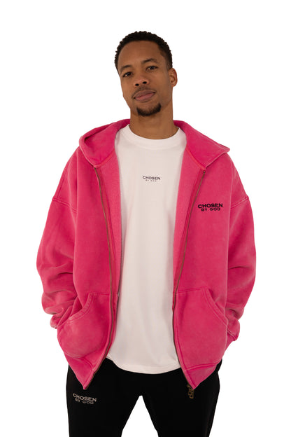 (K)    ZIP  HOODIE WASHED - HOT PINK