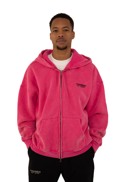 (K)    ZIP  HOODIE WASHED - HOT PINK