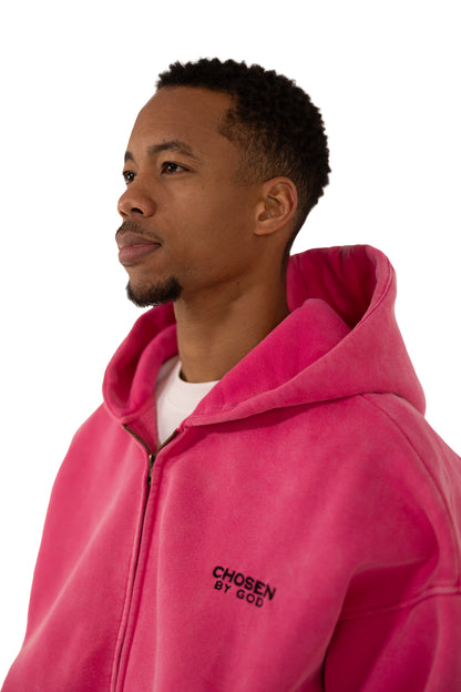 (K)    ZIP  HOODIE WASHED - HOT PINK