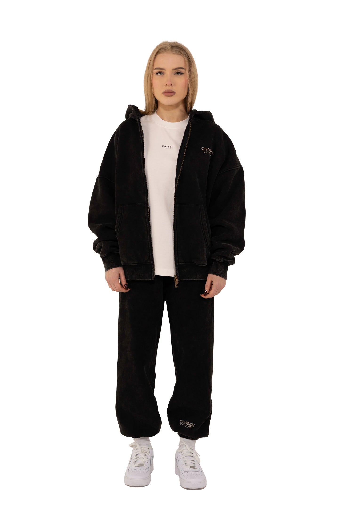 (G) ZIP UP HOODIE WASHED - BLACK