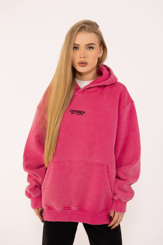 (F)  HOODIE WASHED - HOT PINK