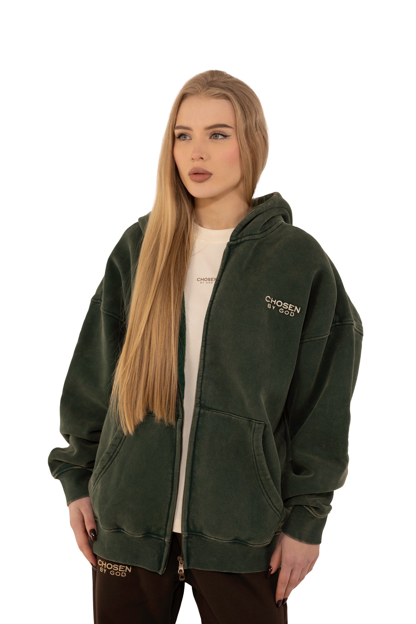 (G)           ZIP UP HOODIE WASHED - GREEN