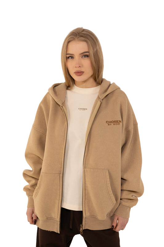 ZIP UP HOODIE WASHED - BEIGE