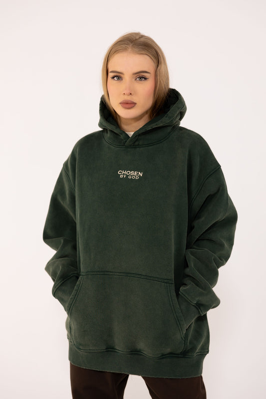 (F)                     HOODIE WASHED - DARK GREEN
